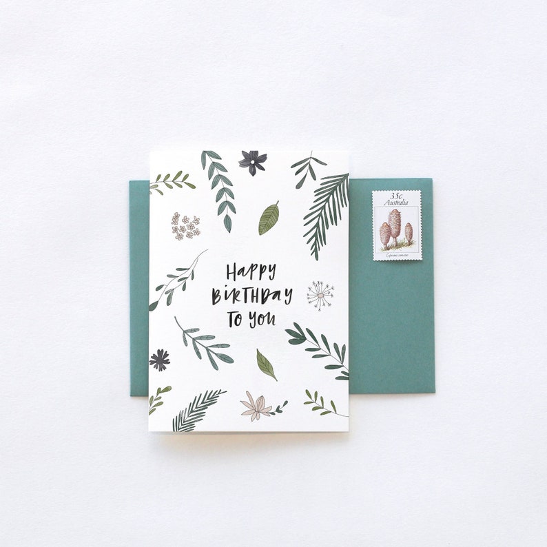 Cute Hand Drawn Botanic Floral Illustrated BIRTHDAY Greeting Card image 1