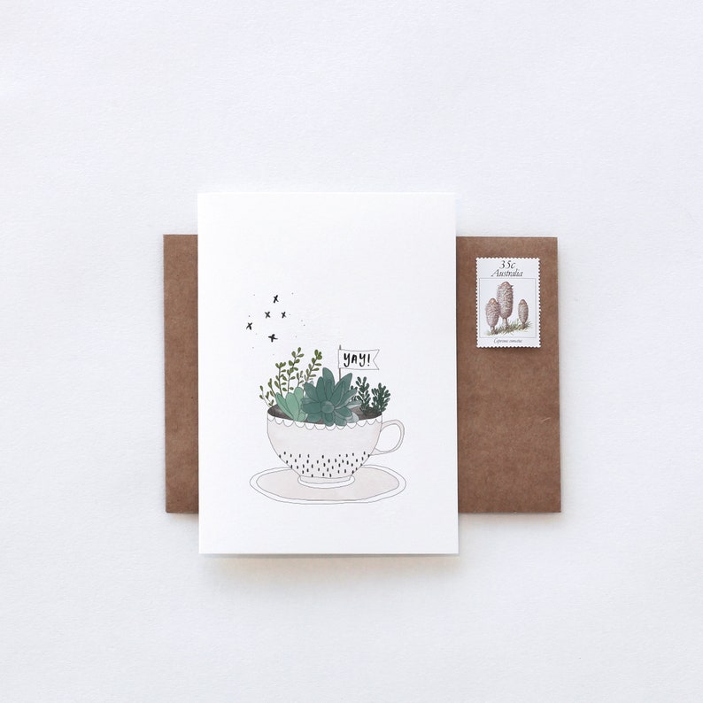 Hooray YAY Congrats Tea Cup Illustrated Greeting Card