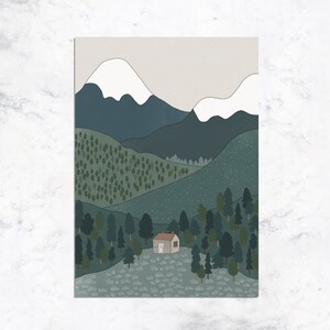 Landscape FOREST MOUNTAINS Hand Illustrated Art Print