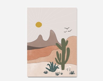 Landscape DESERT PALM SPRINGS Hand Illustrated Art Print