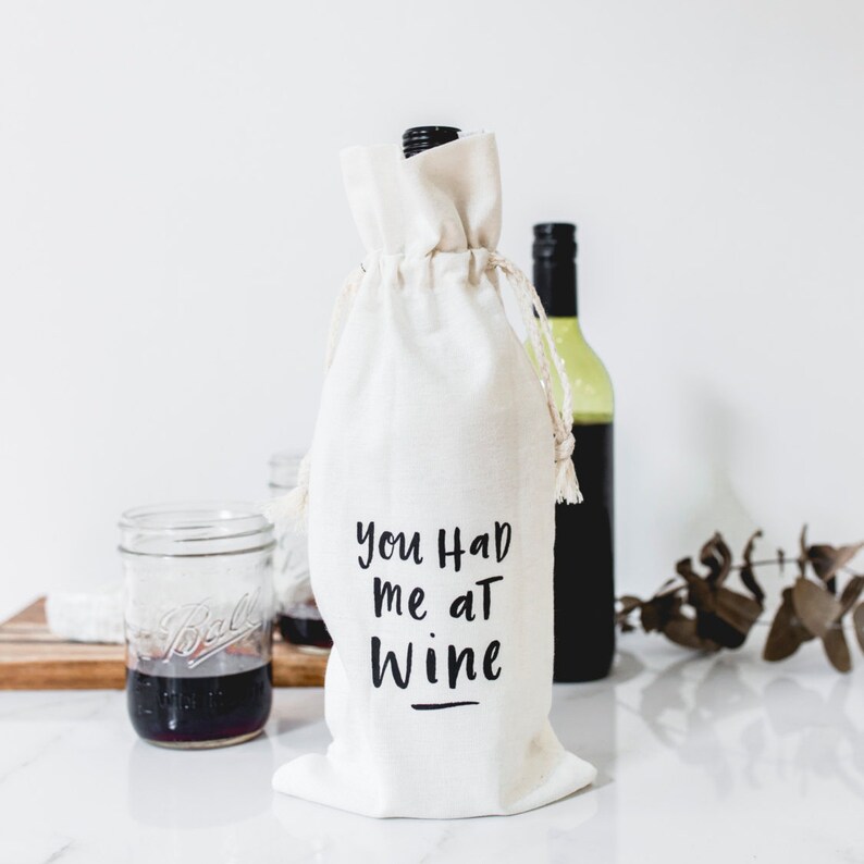 You Had Me at WINE Canvas Wine Bag Tote Holder image 2