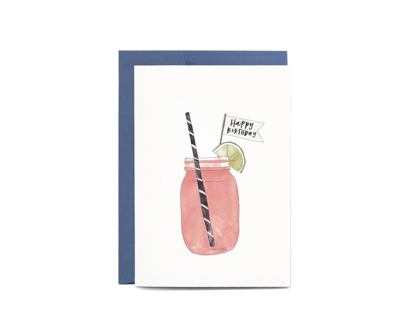 Mason Jar CUTE Cocktail Birthday Illustrated Greeting Card image 1