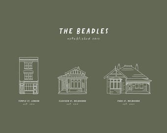 Custom House Illustration - History Collection, Personalised Portrait Illustration, Home Drawing, Hand-drawn, Housewarming