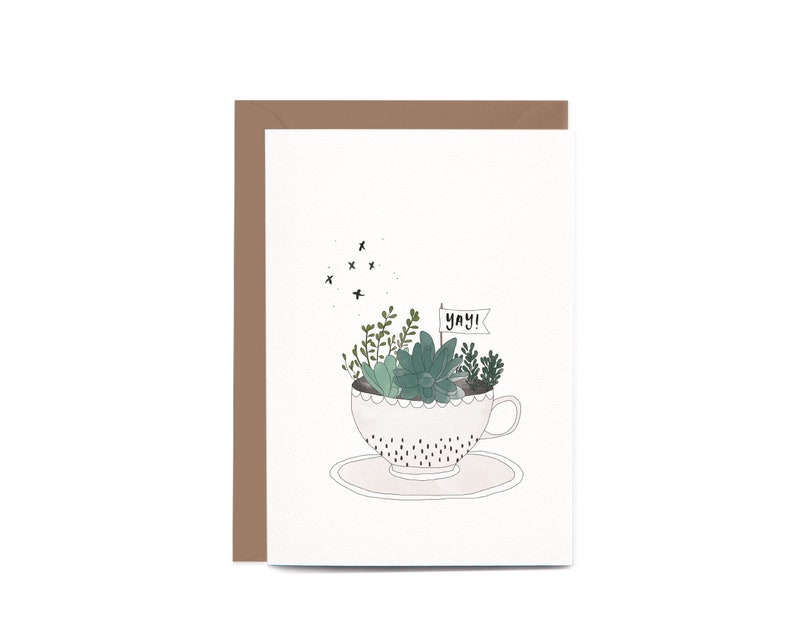 Hooray YAY Congrats Tea Cup Illustrated Greeting Card