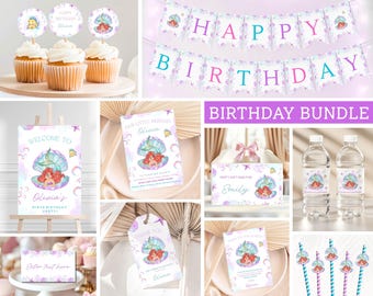 Pacchetto modificabile per feste di compleanno a tema Sirenetta / Decorazioni per feste a tema sirena / Invito per feste per bambine / Stampabile / Download digitale