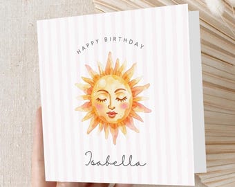 Boho Sun Birthday Card | Bohemian Style, 6x6 Luxury Textured Card