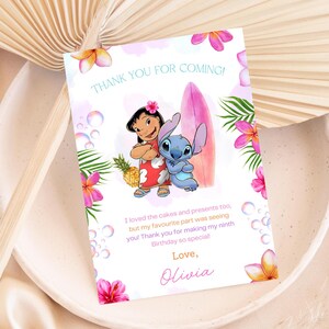 Editable Stitch Thank you Card | Stitch Party Favor | Girls Party | Digital Download | Thank you Card | Printable Gift Favor Card