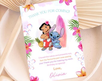 Biglietto di ringraziamento Stitch modificabile / Bomboniera Stitch / Festa per bambine / Download digitale / Biglietto di ringraziamento / Biglietto regalo stampabile