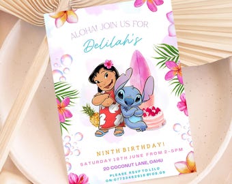 Invito di compleanno Stitch modificabile / Invito Stitch / Festa per bambine / Download digitale / Decorazioni per feste per bambine / Invito stampabile