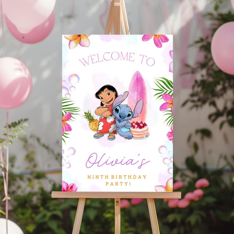 Stitch Welcome Spring Stitch Birthday Welcome Sign Template | Lilo and Stitch | Editable ...