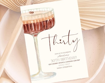 Invito di compleanno Espresso Martini modificabile / Invito Espresso Martini / Festa per ragazze / Download digitale / Decorazioni per feste per ragazze / Stampabile