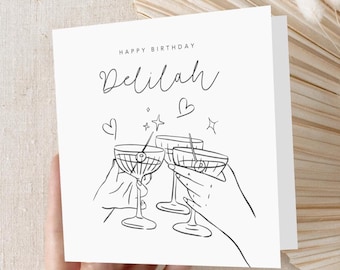 Personalised Cocktail Birthday Card | Cheers, Girly Drink Design, 6x6 Luxury Card