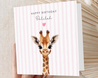 Personalised Giraffe Birthday Card | Safari Jungle Theme | 6x6 Luxury Card