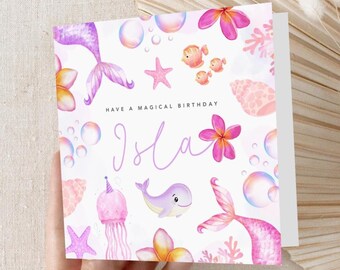Personalised Mermaid Birthday Card | Tropical Sea Pastel Ocean Theme