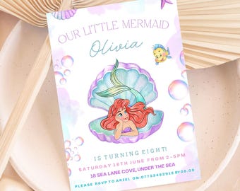 Invito di compleanno a tema sirena modificabile / Invito della Sirenetta / Festa per bambine / Download digitale / Decorazioni per feste per bambine / Invito stampabile