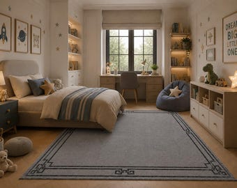 Alfombra moderna minimalista gris – Alfombra de lujo contemporánea con borde, alfombra neutra artesanal para sala de estar, elegante alfombra para dormitorio.