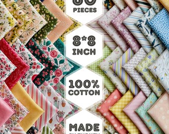 60 Stoffquadrate aus 100 Prozent Baumwolle mit Blumenmuster für Patchwork Quilten und Nähen 8x8 Zoll