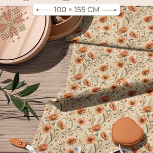 100 Prozent Baumwollstoff Mit Orangem Blumenmuster Auf Beige, Nahstoff, Quiltstoff, 100 x 155 cm