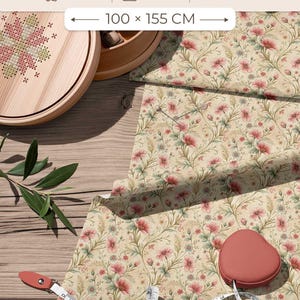 Stoff aus 100 Prozent Baumwolle mit rosa Blumenmuster auf Beige fur Quilten Nahen Heimtextilien 100 x 155 cm