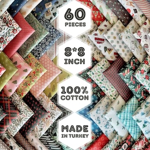 60 forskurna juliga tygkvadrater i bomull, 8x8 tum holiday patchwork och quilting paket
