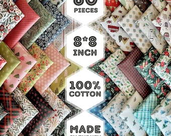 60 vorgeschnittene Weihnachts Stoffquadrate aus Baumwolle, 8x8 Zoll Feiertags Patchwork und Quilting Set