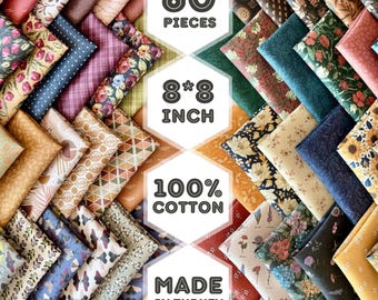 Bundel mit floralen Baumwoll Stoffquadraten, Vintage Gartenprint Set fur Quilting und Nahen