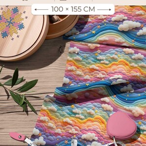 100% bomuld stofsaet, regnbue himmeltryk til syning, quiltning, patchwork og handvaerk, 100x155 cm