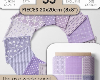Lavendelfarbenes Stoffset aus 100 Prozent Baumwollsatin mit 35 Designs fur Patchwork Quilten und Nahen Blumenstoff 20x20 cm