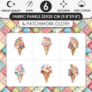 100% Cotton Satin Ice Cream Fabric Panels, Patchwork Quilting Cloth Set