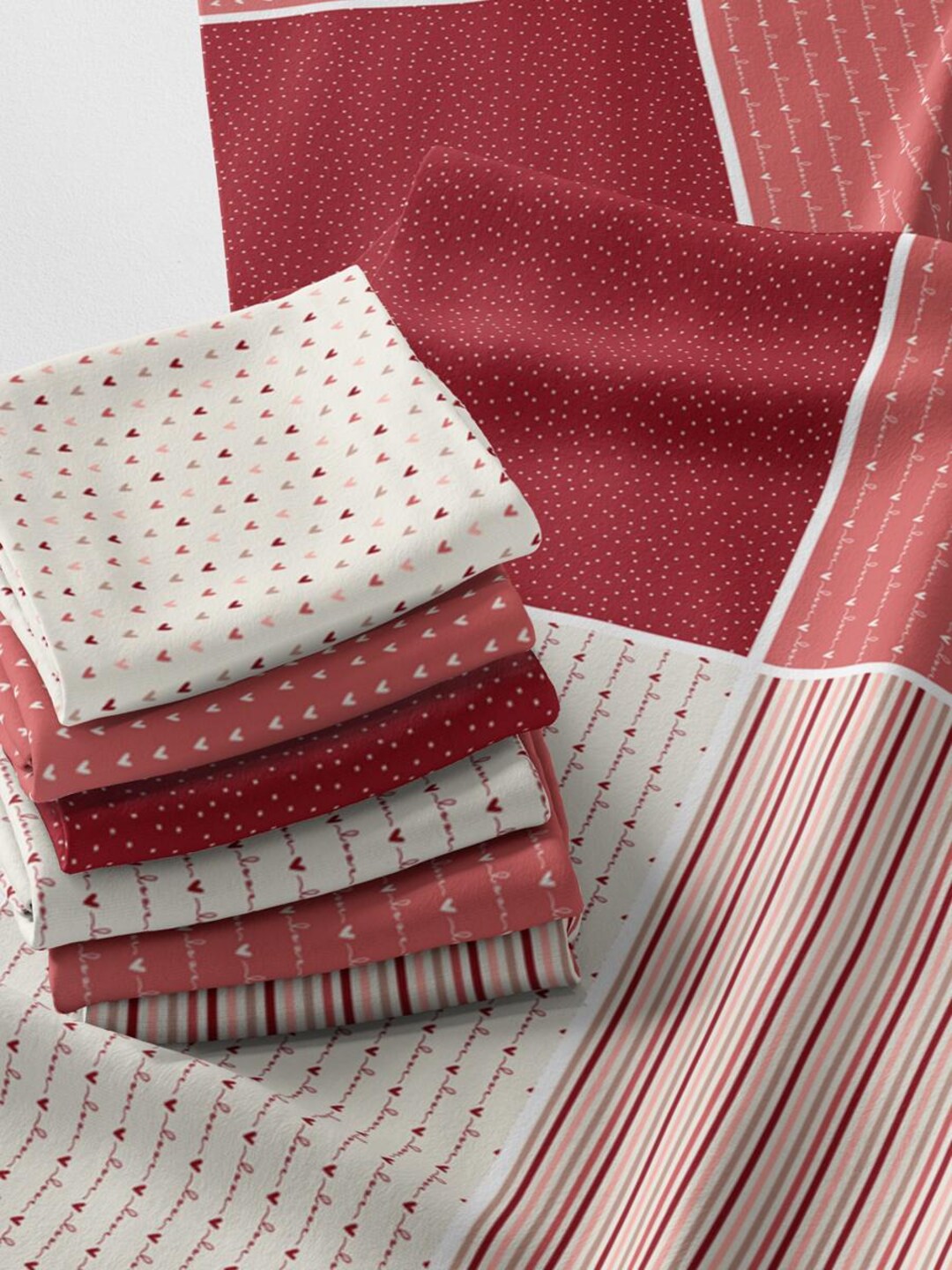 100% Cotton Satin Fabric Panel, Heart Love Prints, Quilting Sewing ...