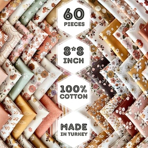 60 carrés de tissu floral en satin 100 pour cent coton 8x8 pouces pour quilting patchwork et couture