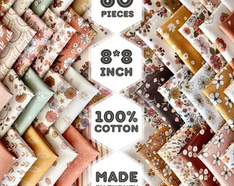 60 Quadrate aus floralem Baumwollsatin 100 Prozent 8x8 Zoll für Quilten Patchwork Nähen