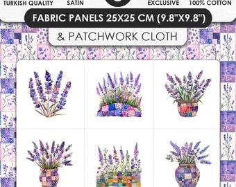 Lavendel Stoffset aus 100% Baumwollsatin, Patchwork Quilten Stoffteile 25x25 cm