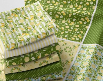 100% Cotton Satin Fabric Panel, Lemon Citrus Print, Quilting Sewing Crafting (100x155 cm)