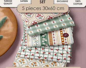 Stoffset 100 Prozent Baumwolle, Stoff mit 5 Blumenprints 30x60 cm fuer Naehen und Handarbeit