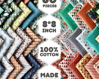 60 vorgeschnittene 8x8 Zoll Stoffquadrate aus Baumwolle, Patchwork und Quilting Set mit Meeresleben