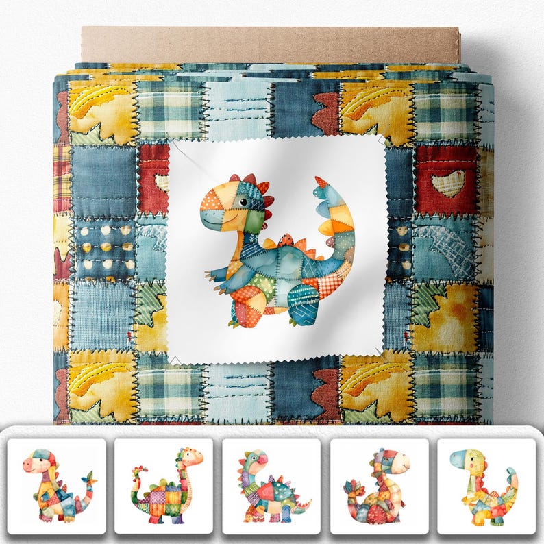100% Cotton Satin Dinosaur Fabric Panels, Patchwork Quilting Sewing ...