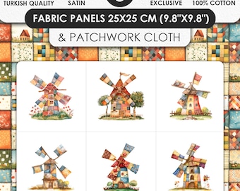 Stoffsets aus 100% Baumwollsatin, Windmuhle Patchwork Quiltstucke 25x25 cm