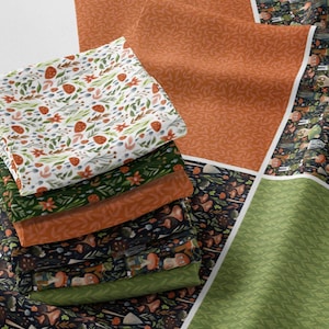 Painel de tecido de cogumelos do bosque em cetim de algodao para quilting costura e artesanato