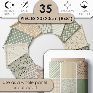 Set de tela verde salvia de algodon satinado 100 por ciento con 35 disenos para patchwork quilting y costura tela floral 20x20 cm