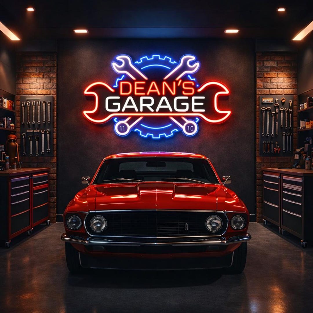 Custom Garage LED Neon Sign, Personalized Man Cave Light, Car Workshop ...
