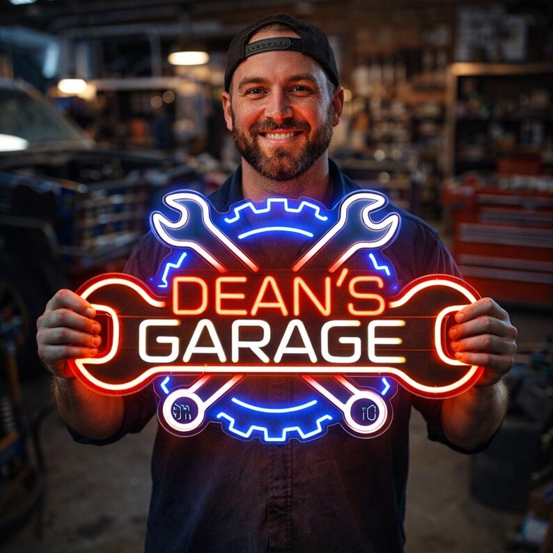 Custom Garage LED Neon Sign, Personalized Man Cave Light, Car Workshop ...