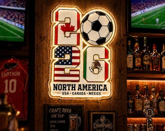 2026 Soccer Host Countries Neon Sign: USA, Canada, Mexico Soccer Fan LED Wall Decor, Football Party Light, Sports Room Gift, Game Day Bar