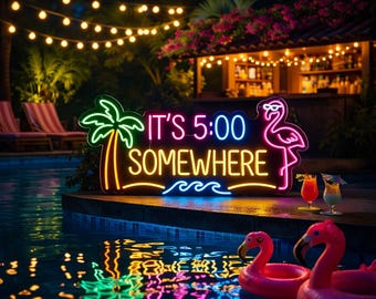 Waterproof Flamingo Palm Tree Neon Sign, Tropical Pool Decor, Summer Beach Bar LED Wall Art, Outdoor Patio Party Light, Luau Resort Neon