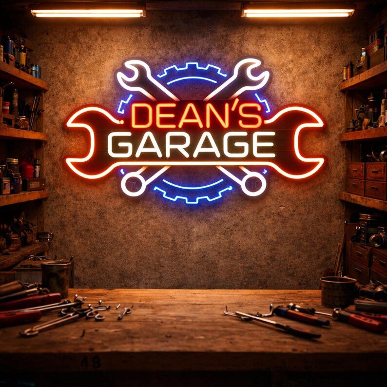 Custom Garage LED Neon Sign, Personalized Man Cave Light, Car Workshop ...