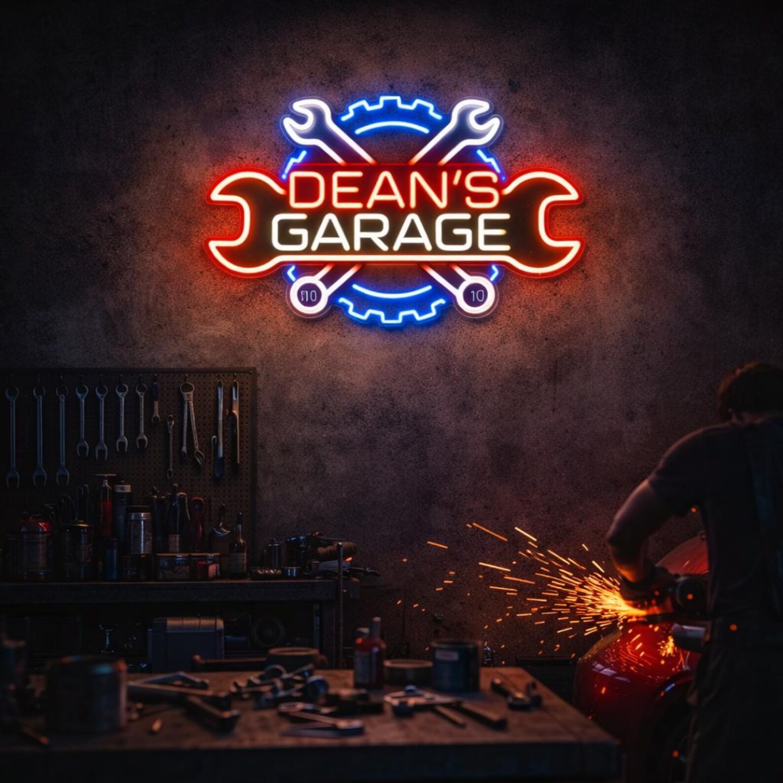 Custom Garage LED Neon Sign, Personalized Man Cave Light, Car Workshop ...