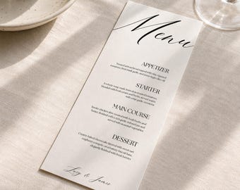 Minimalist Wedding Menu Template | 4 Course Modern Card | Editable Canva Template | Digital Download