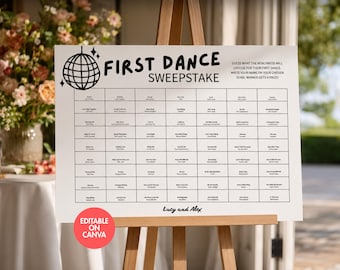 Wedding First Dance Sweepstake | Disco Doodle Sweepstakes | Editable Canva Template | Digital Download