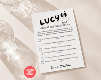 Retro Wedding Reception Table Captains Game, Canva Editable Checklist Template (Digital Download)