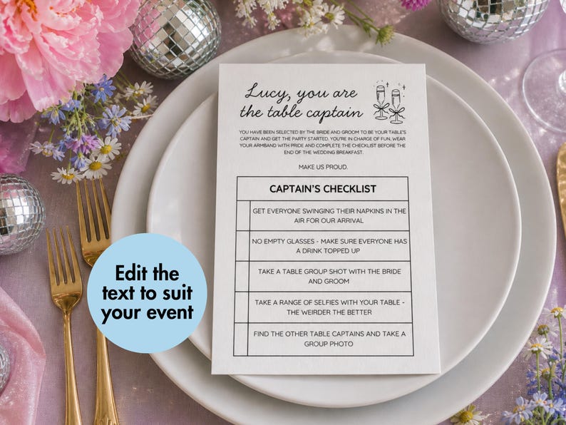 Table Captain Sign Wedding Table Captains Game, Guest Icebreaker, Wedding Table Game ...